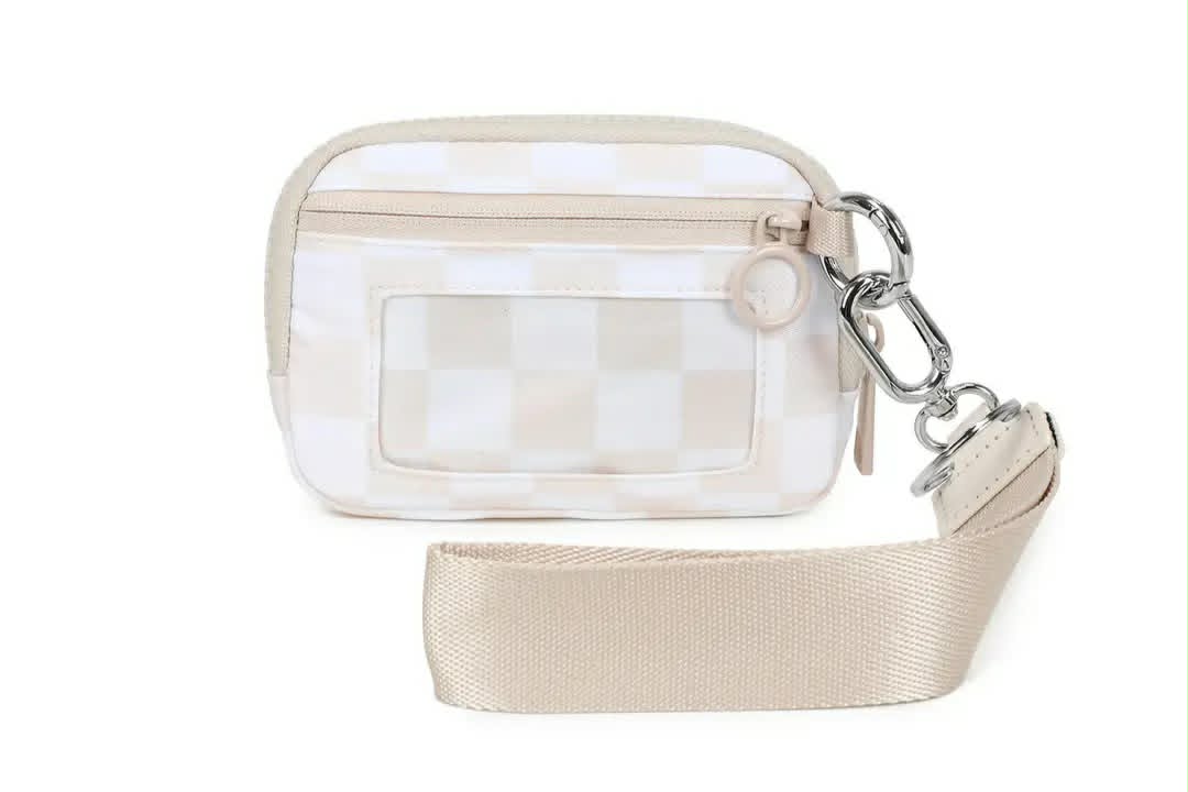 Tan and White Checker Wristlet