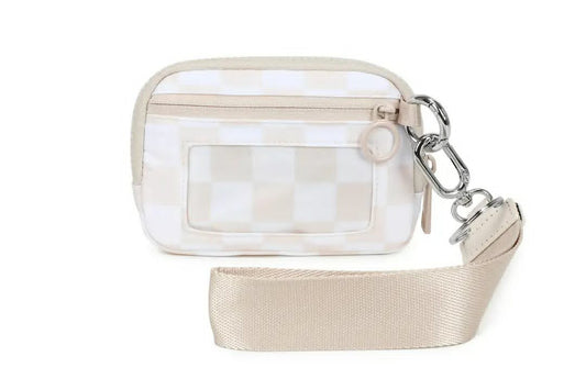 Tan and White Checker Wristlet