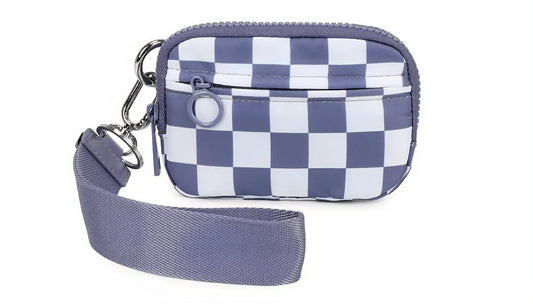 Plum and White Checker Wristlet
